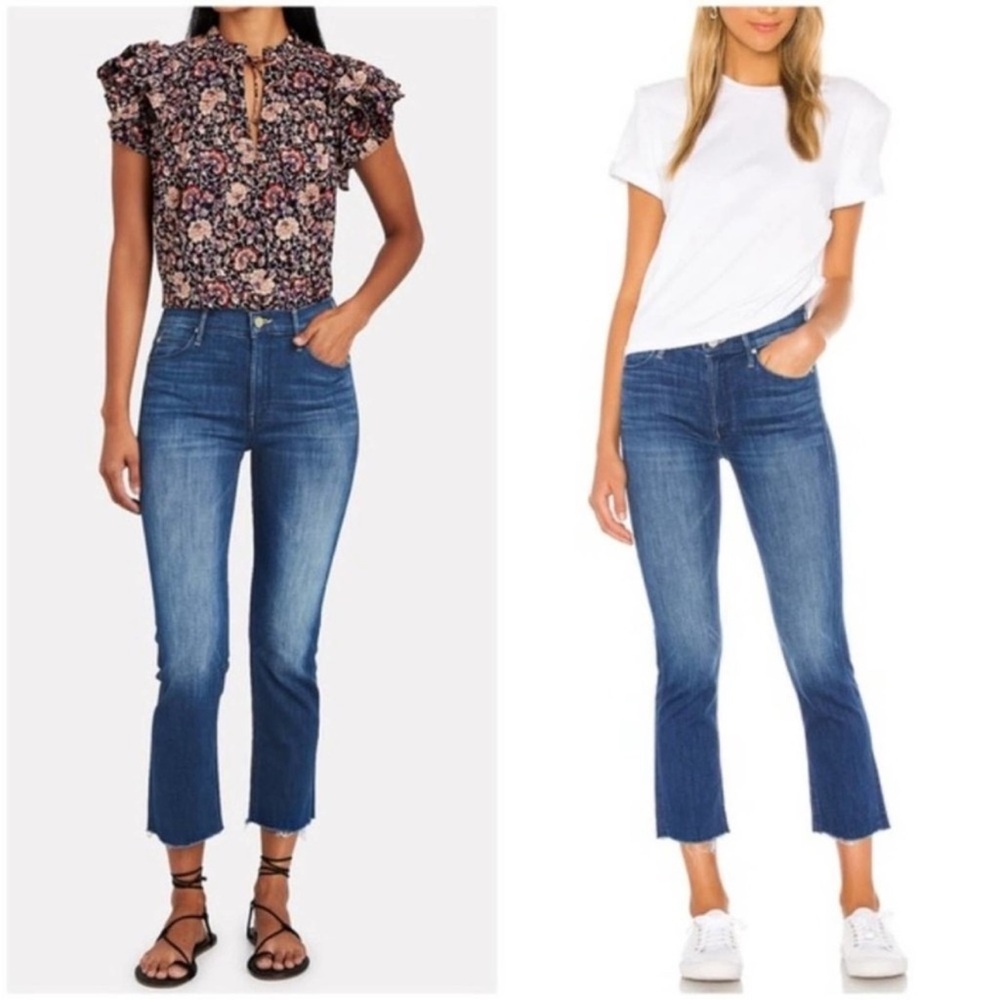 MOTHER “Mid Rise Dazzler” Crop Fray In Squeeze It Size 28